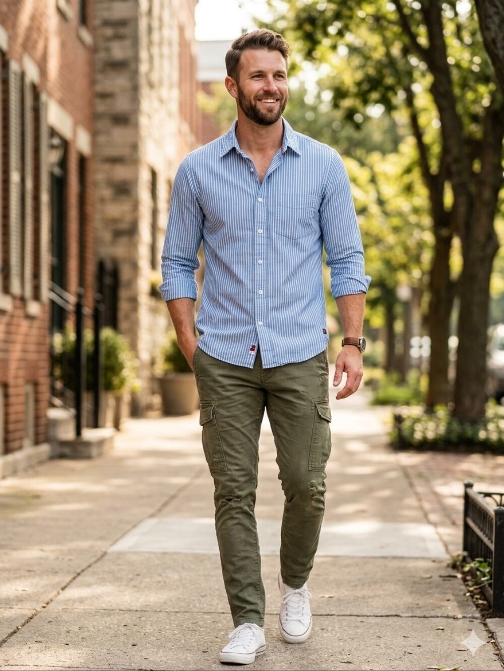 Relwen men’s long-sleeve striped button-down shirt (RN# 121082)